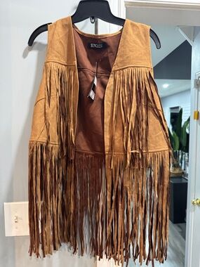 Prince Suede Fringe Vest in Tan Brown